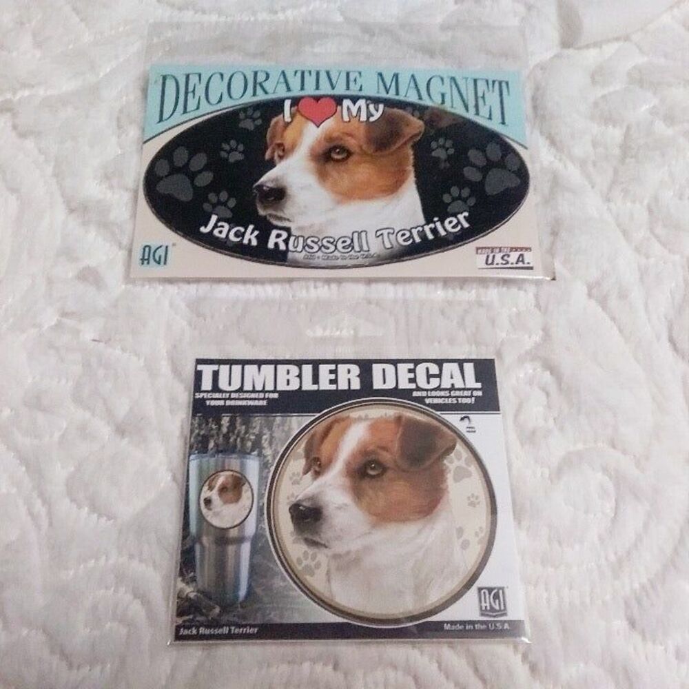 AGI Jack Russell Terrier Dog 2 Piece Tumbler Decal and Magnet Set New